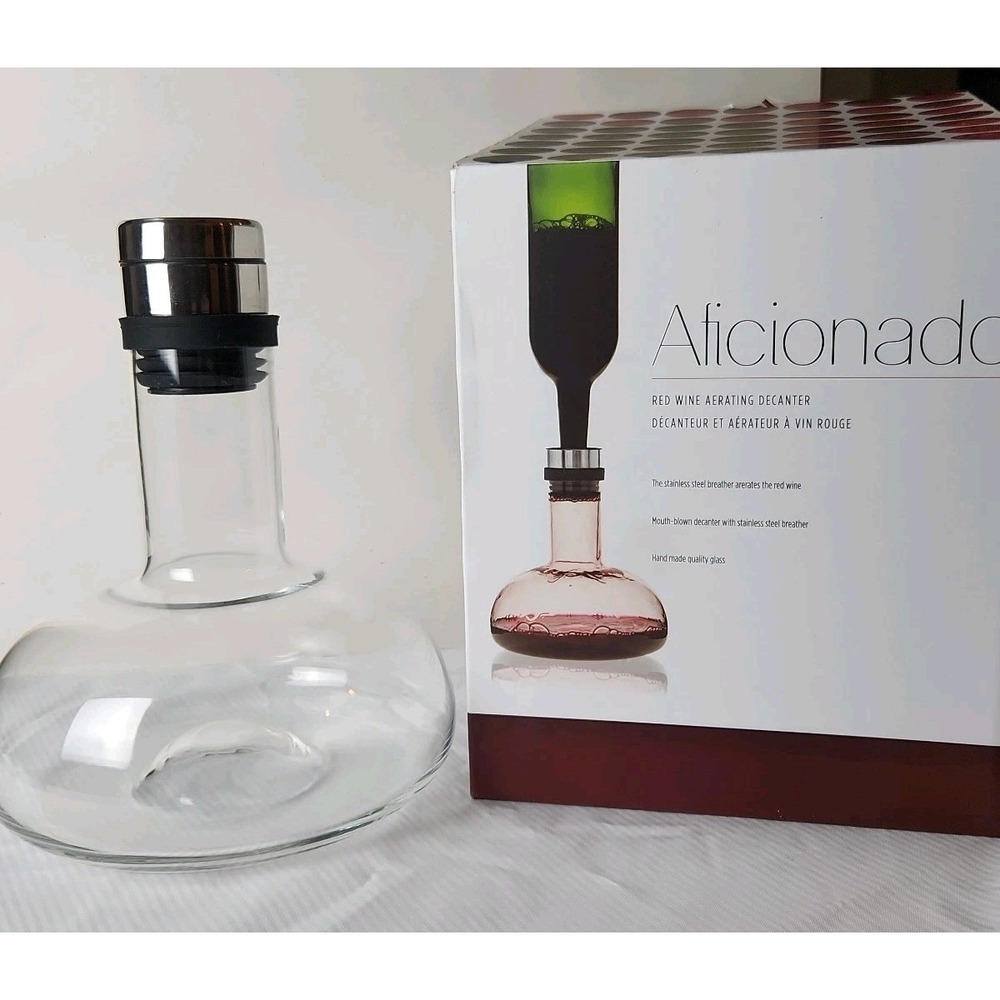 NIB Brilliant Aficionado Red Wine Decanter Aerating Glass & Stainless System New